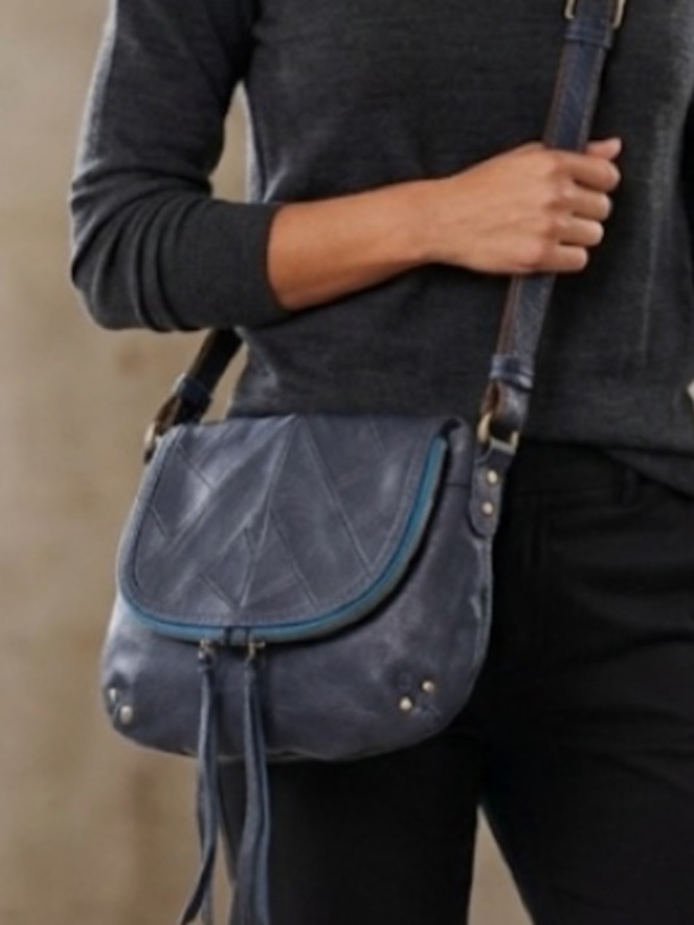 LUCKY BRAND NAVY‎ BOHEMIAN FLAP LEATHER CROSSBODY BAG